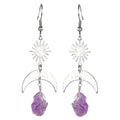 Sun And Moon Earring With Rough Stones And Silver Finish