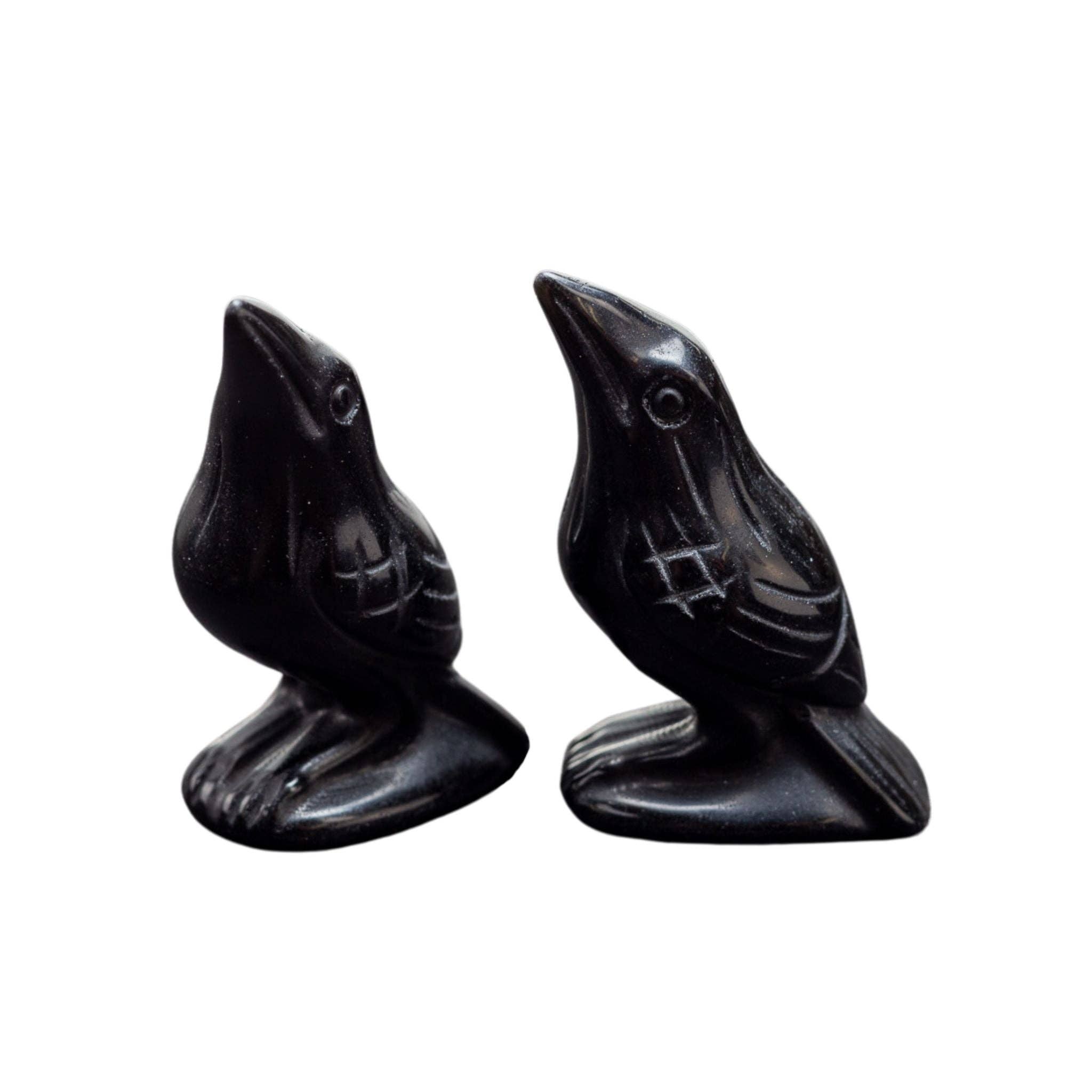 Hand Carved Obsidian Crow.