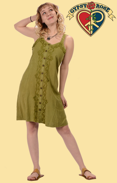 Sandy Moon Rayon Mini Button Down Dress