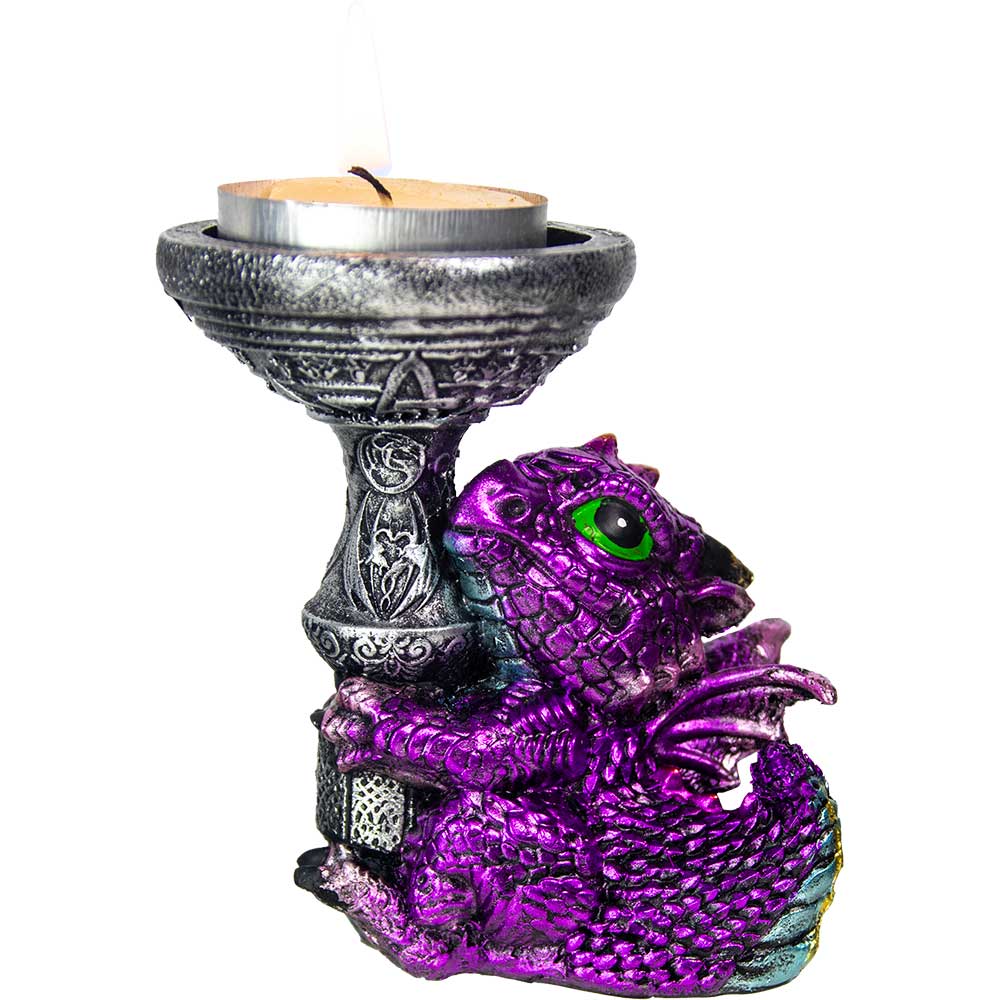 Polyresin T-Light Holder Baby Dragon - Purple