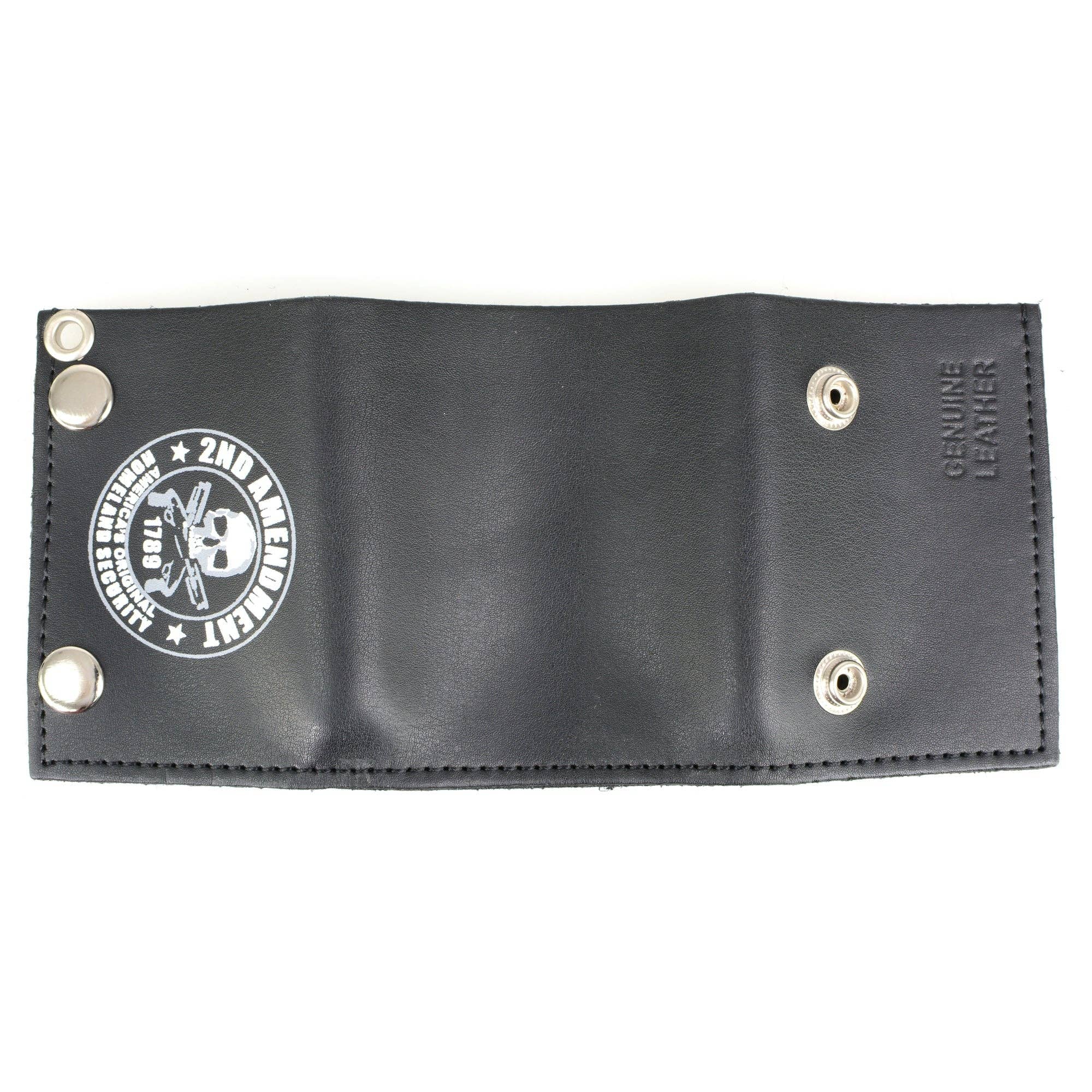 Hot Leathers WLB1021 2nd Amendment Tri-fold Black Leather Wallet with Chain