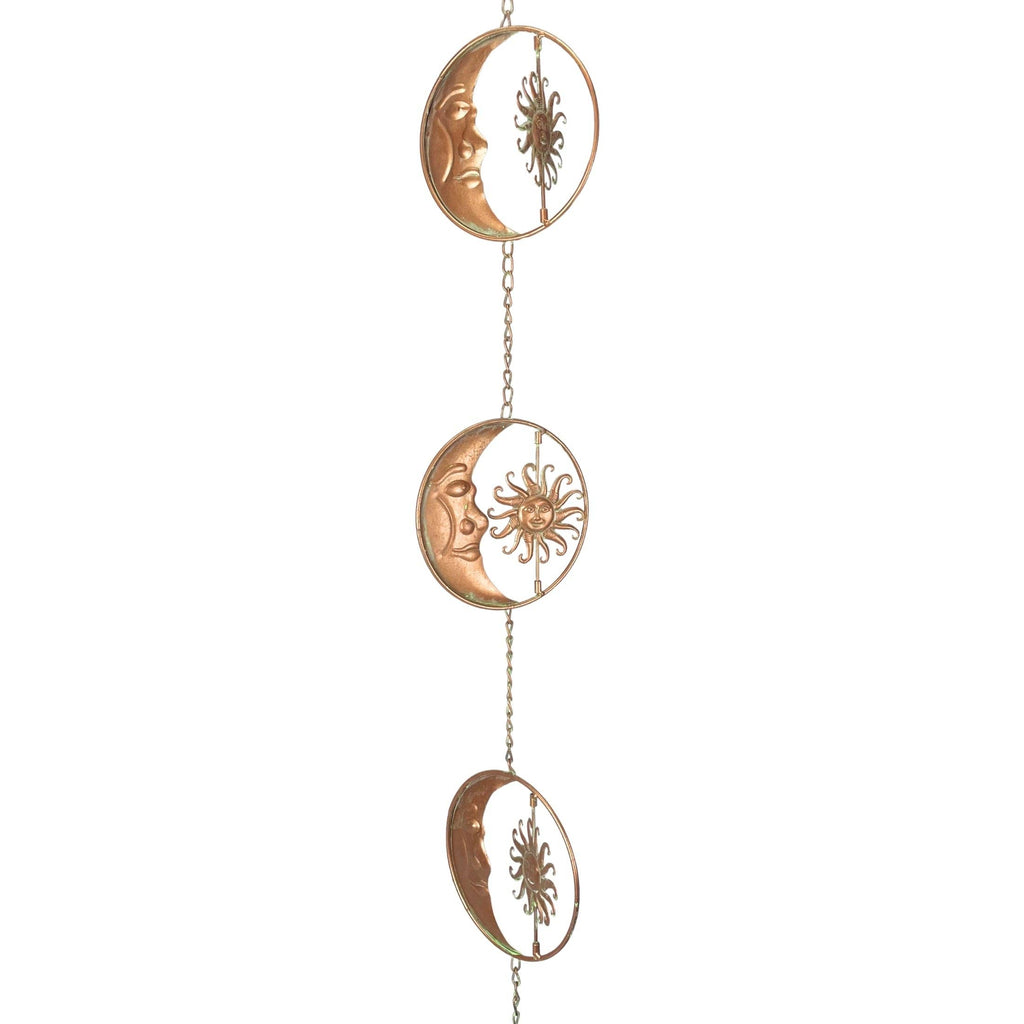 80-Inch Metal Rain Chain with Celestial Crescent Moon & Sun