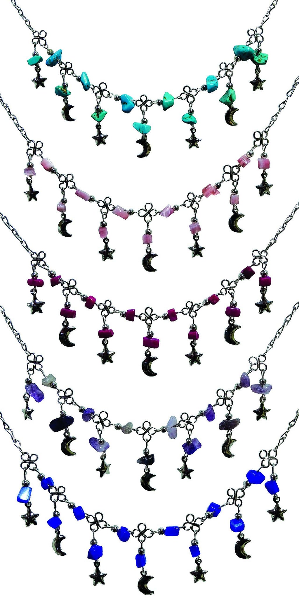 Stone Chip Moon And Star Charm Anklet