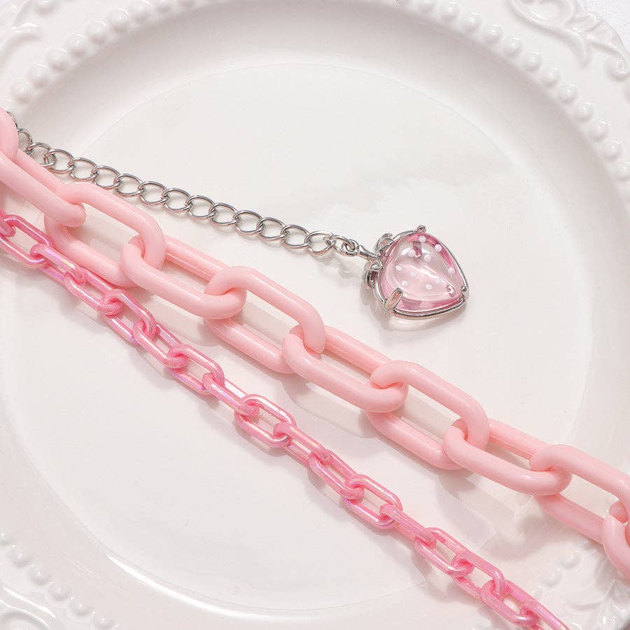 Pink Strawberry Acrylic Belt Chain Cute Trendy Double Layer Waist Chain