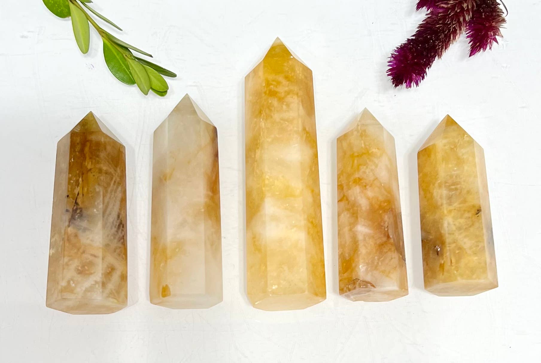 Natural Golden Healer Quartz Obelisk Tower Point Crystal