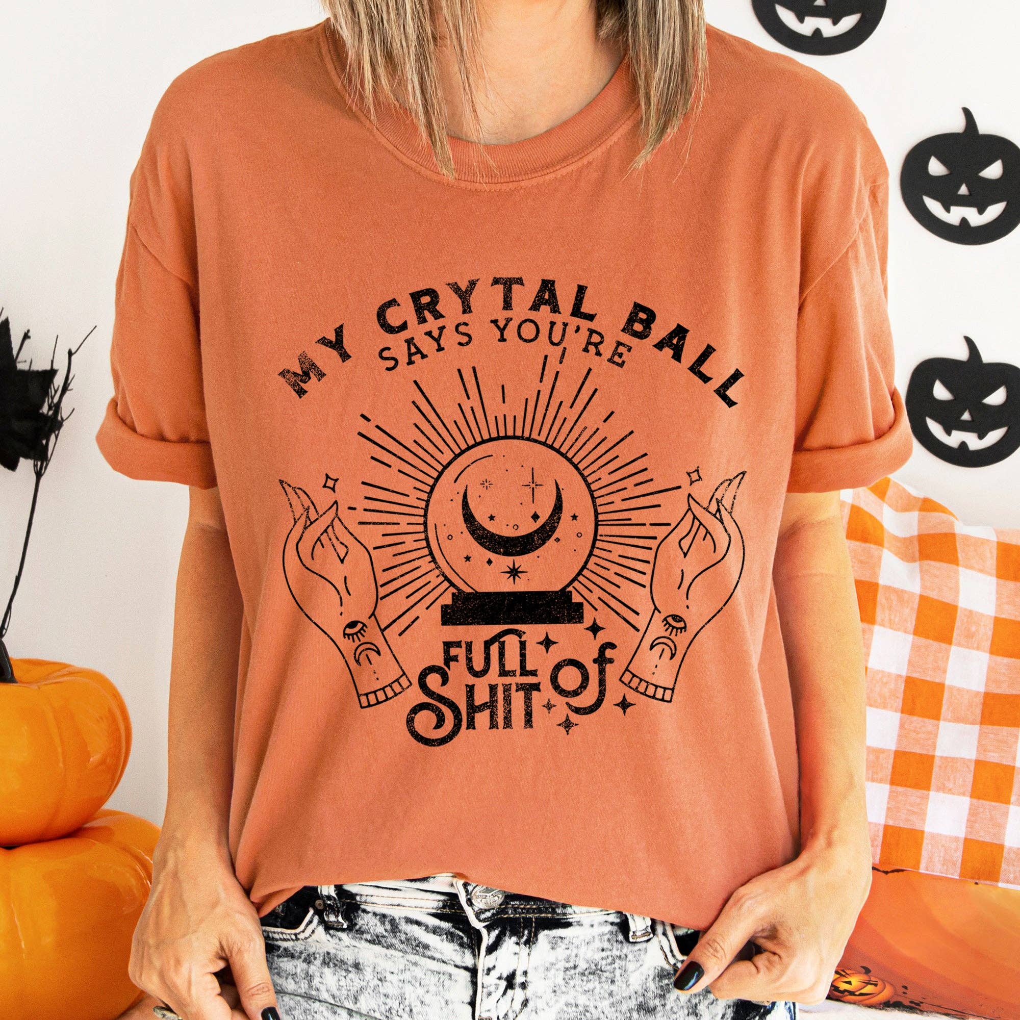 My Crystal Ball Says Retro Halloween T-shirt Black Print