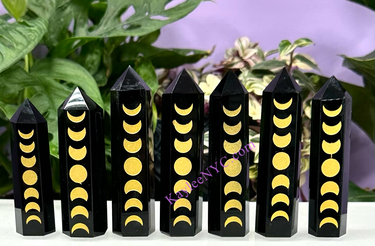 Natural Black Obsidian Etched Moons Tower