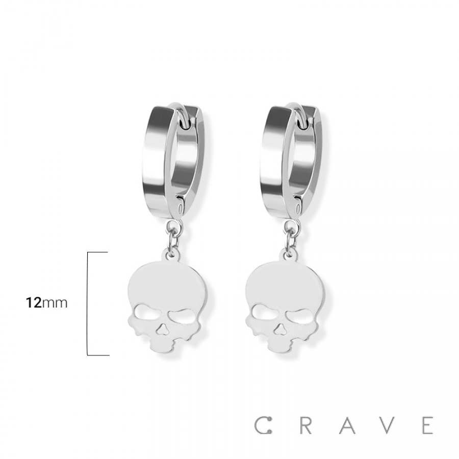 PAIR OF 316L STAINLESS STEEL HUGGIE/HOOP EARRINGS WITH SKULL