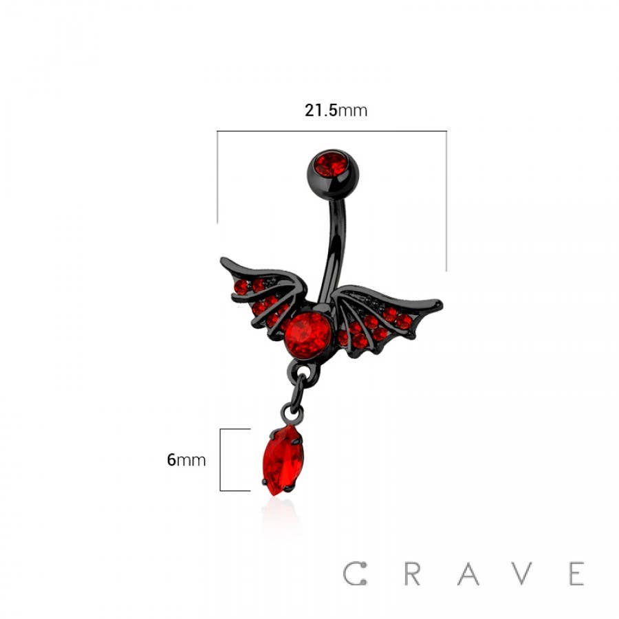 316L SURGICAL STEEL RED GEM WINGS BELLY BUTTON NAVEL RING