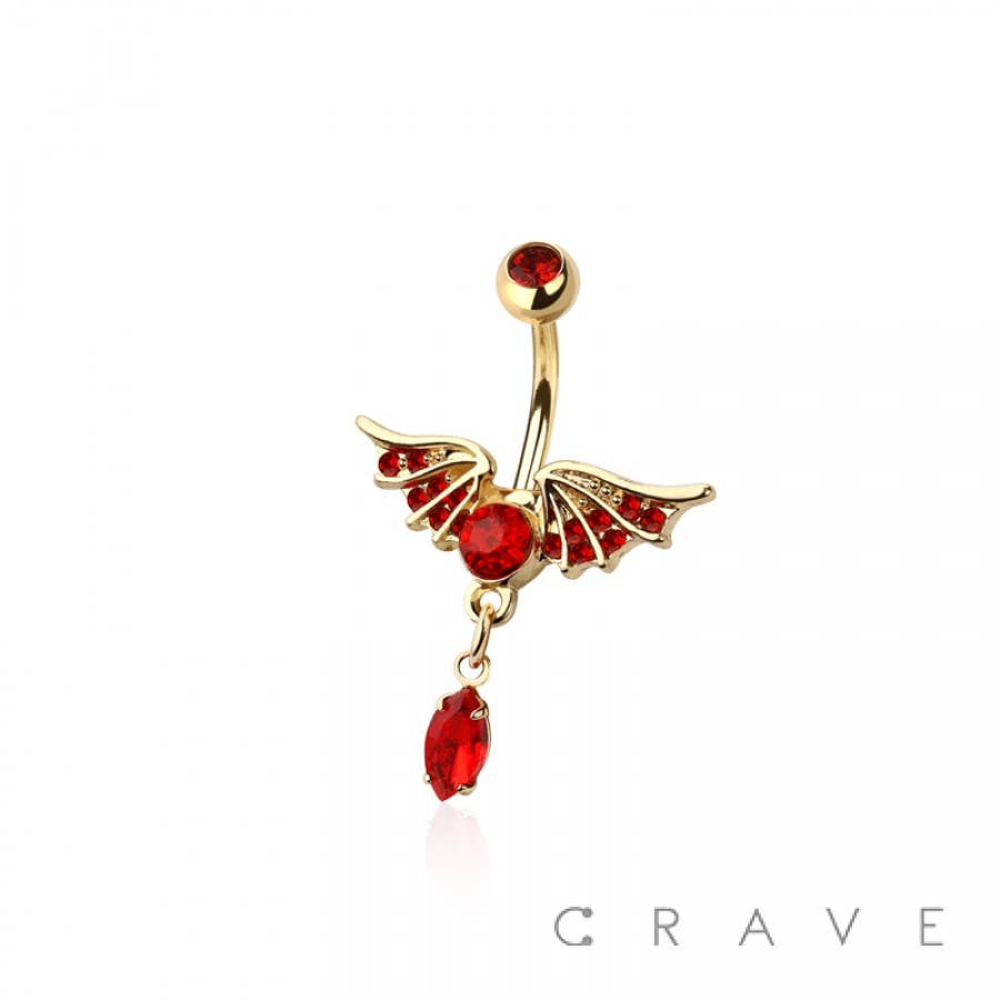 316L SURGICAL STEEL RED GEM WINGS BELLY BUTTON NAVEL RING