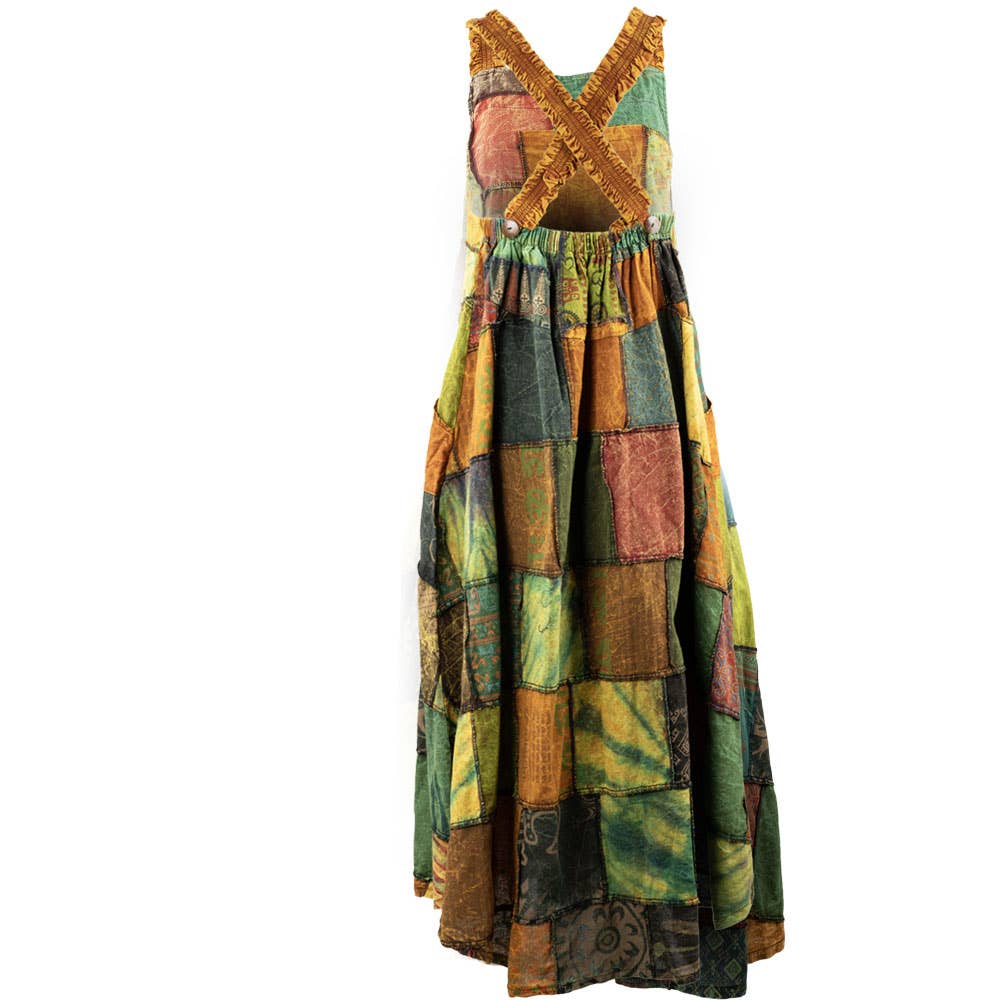 PATCHWORK OVERALL DRESS -- ASSORTED COLORS