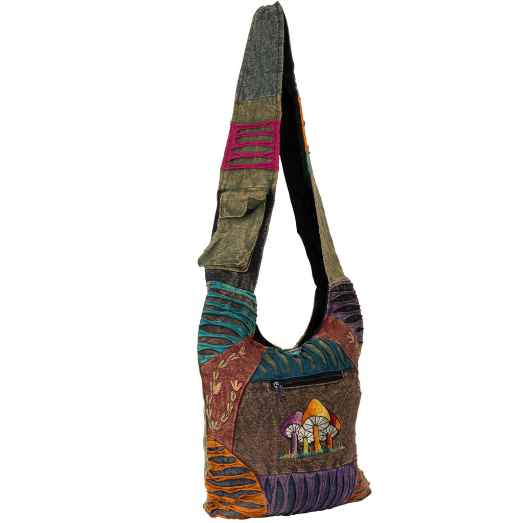 MONK-HOBO BAG WITH EMBROIDERED MUSHROOM