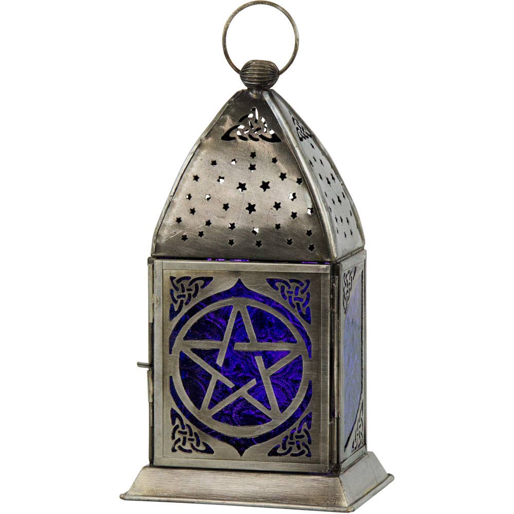Glass & Metal Lantern Pentacle Cobalt & Purple (Each)