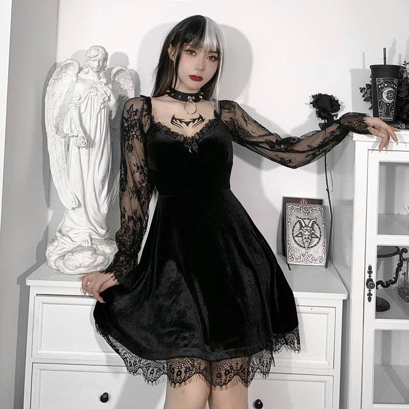 Dark Hip-Hop Lace Dress Elegant Fit