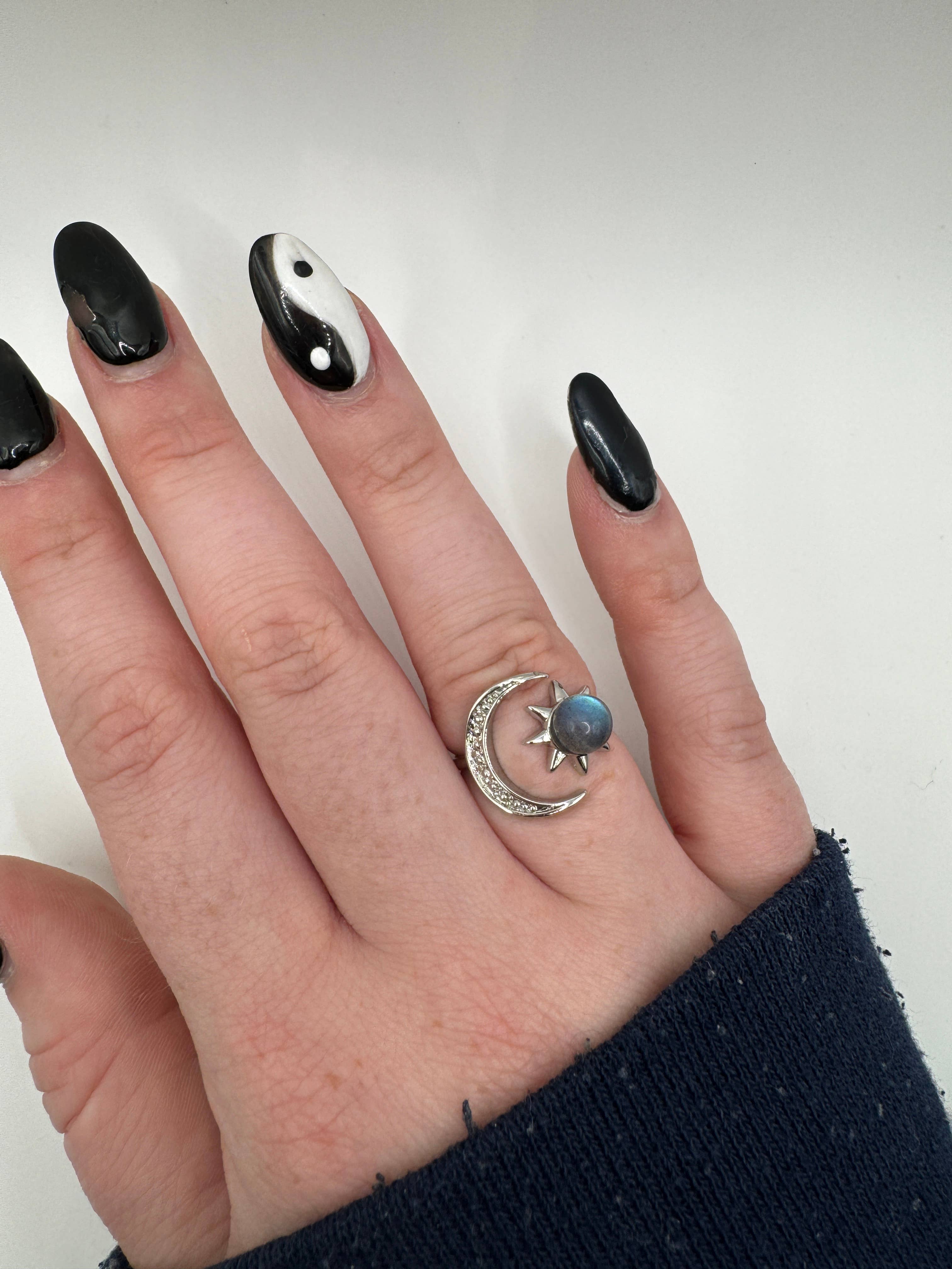 Labradorite Sun & Moon Rings - Adjustable Crystal Rings