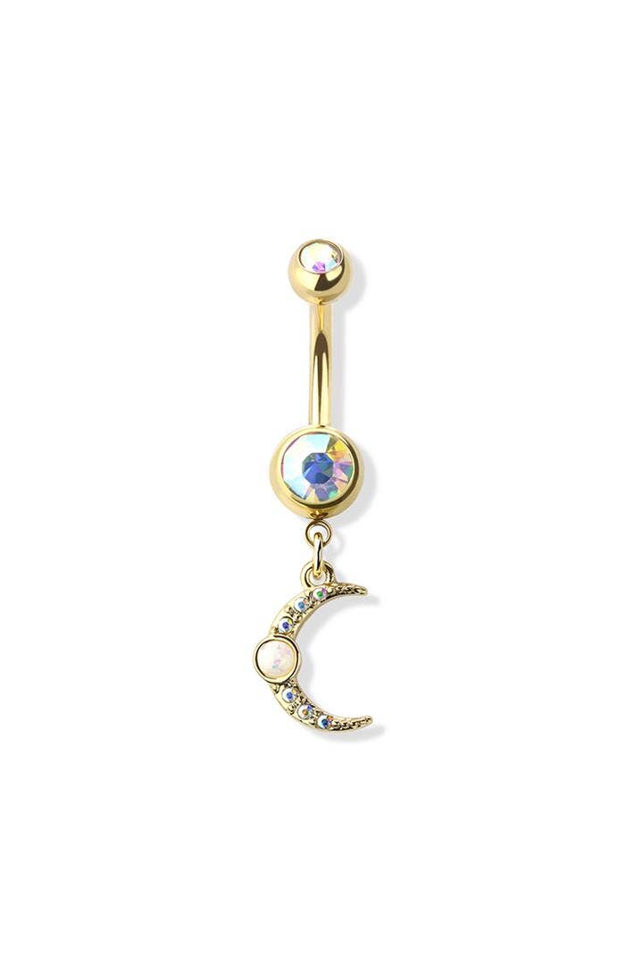 OPAL MOON DANGLE 316L SURGICAL STEEL NAVEL RING