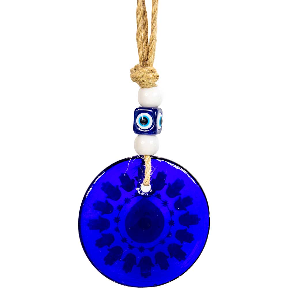 Glass Evil Eye Wall Hanging Talisman Circle of Fatima Hands