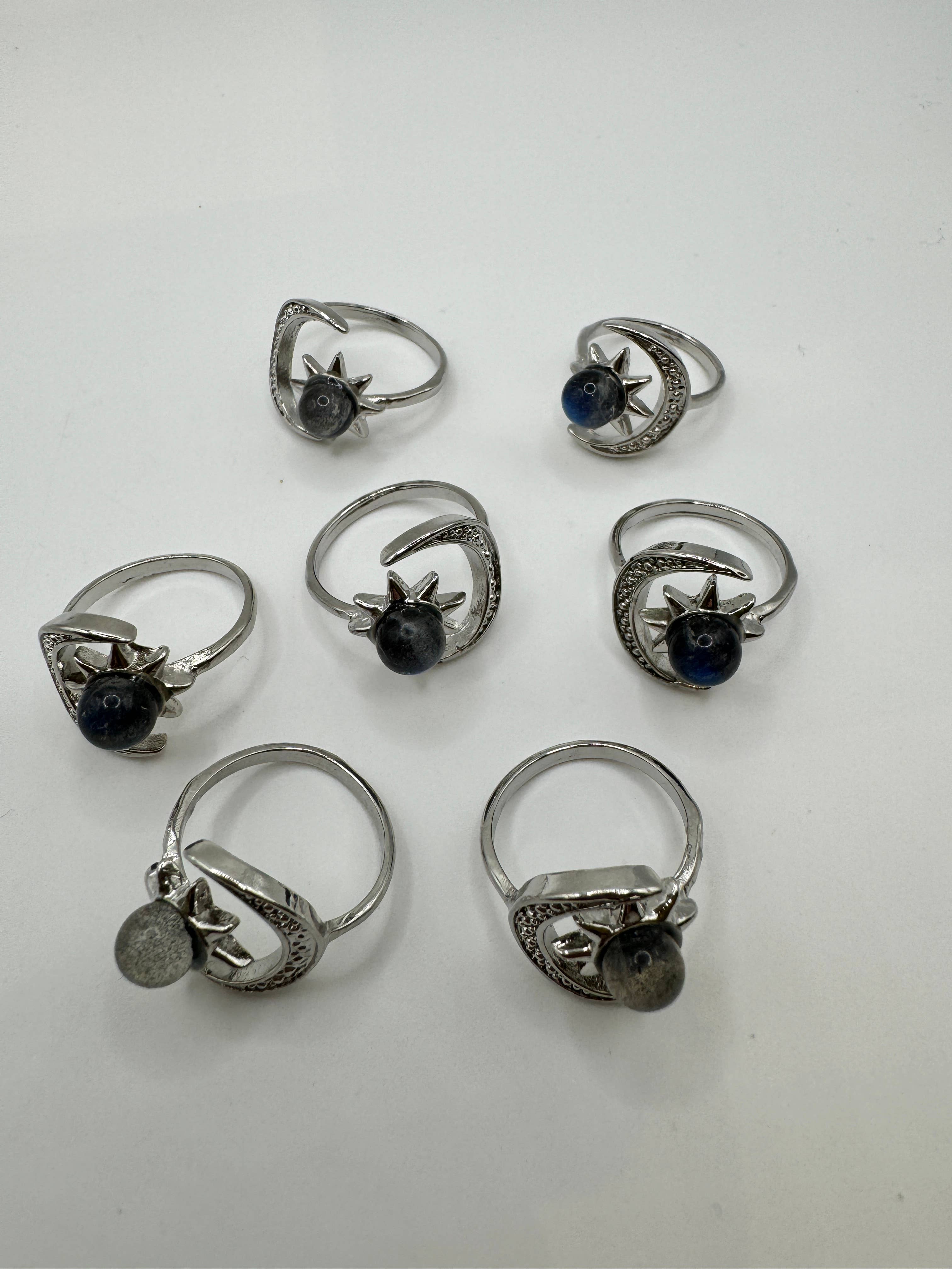 Labradorite Sun & Moon Rings - Adjustable Crystal Rings