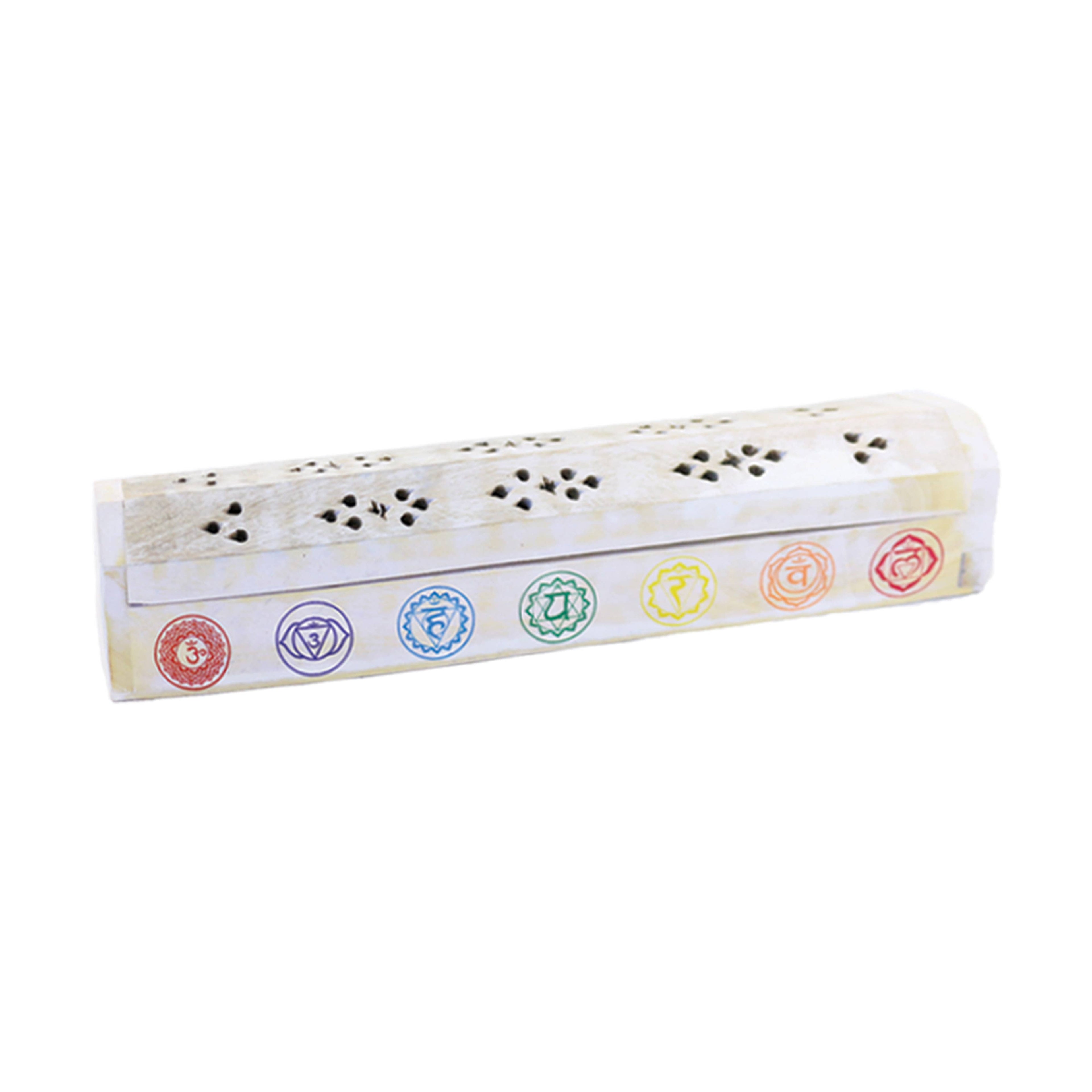 Hand Carved Wooden Incense Burner Box - 7 Chakras