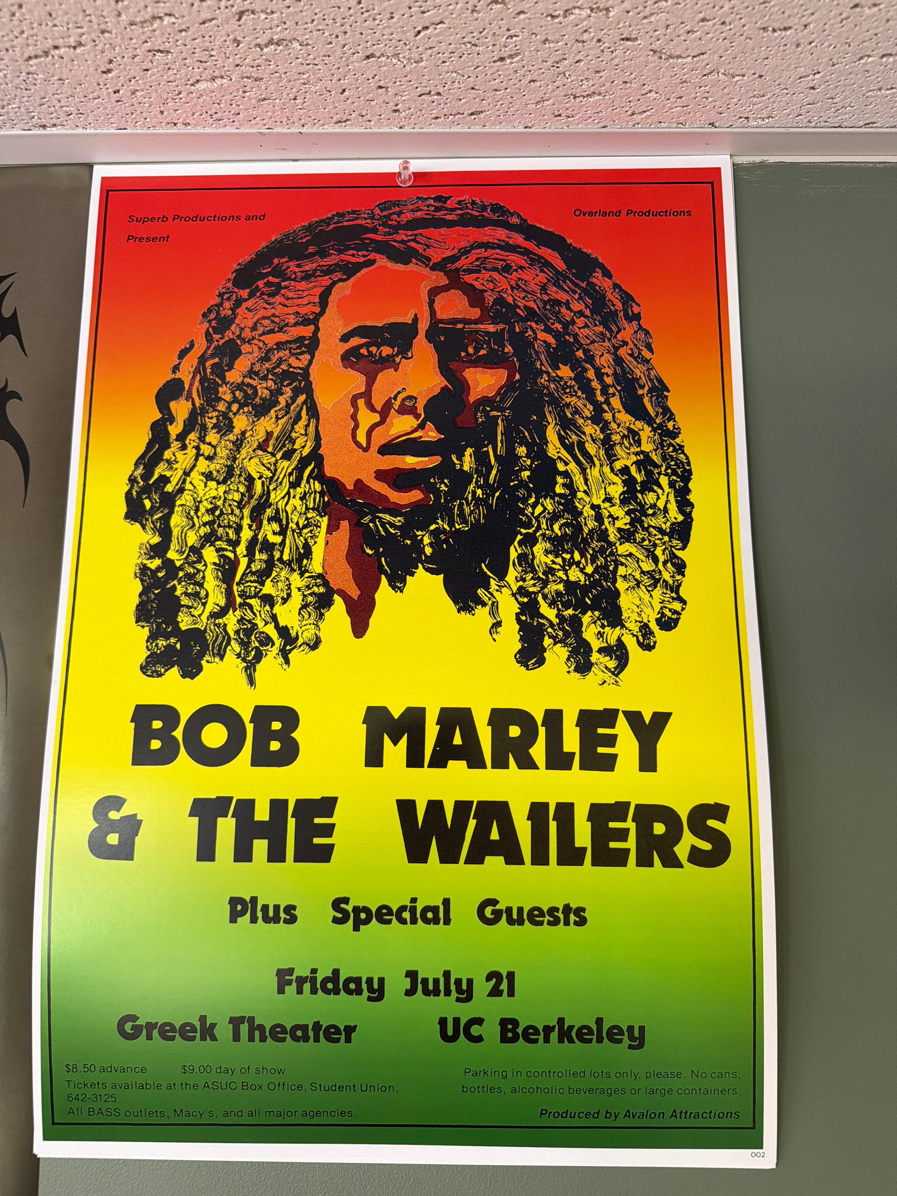 Bob Marley & The Wailers Greek Theater Poster