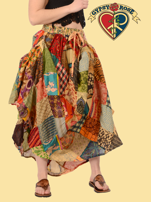 Festy Style Diamond Patchwork Finger Loops Skirt