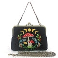 Celestial Mushroom Kiss Lock Bag in Linen Cotton Blend Material