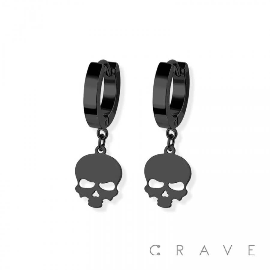 PAIR OF 316L STAINLESS STEEL HUGGIE/HOOP EARRINGS WITH SKULL