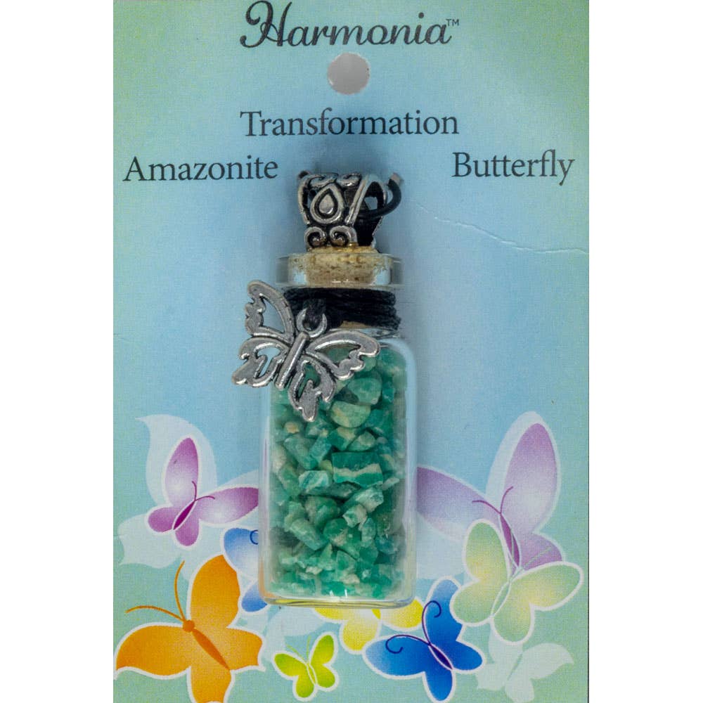 Gemstone Chip Bottle Necklace - Amazonite w/Butterfly (Each)