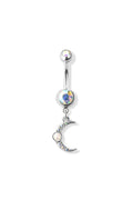 OPAL MOON DANGLE 316L SURGICAL STEEL NAVEL RING