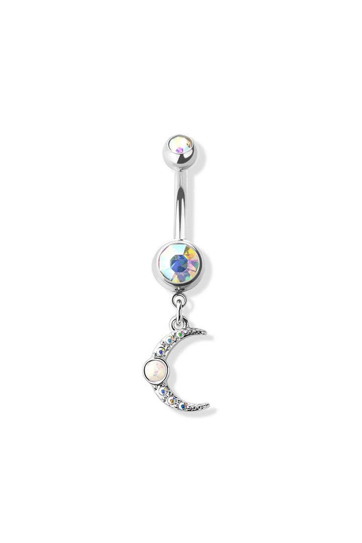 OPAL MOON DANGLE 316L SURGICAL STEEL NAVEL RING