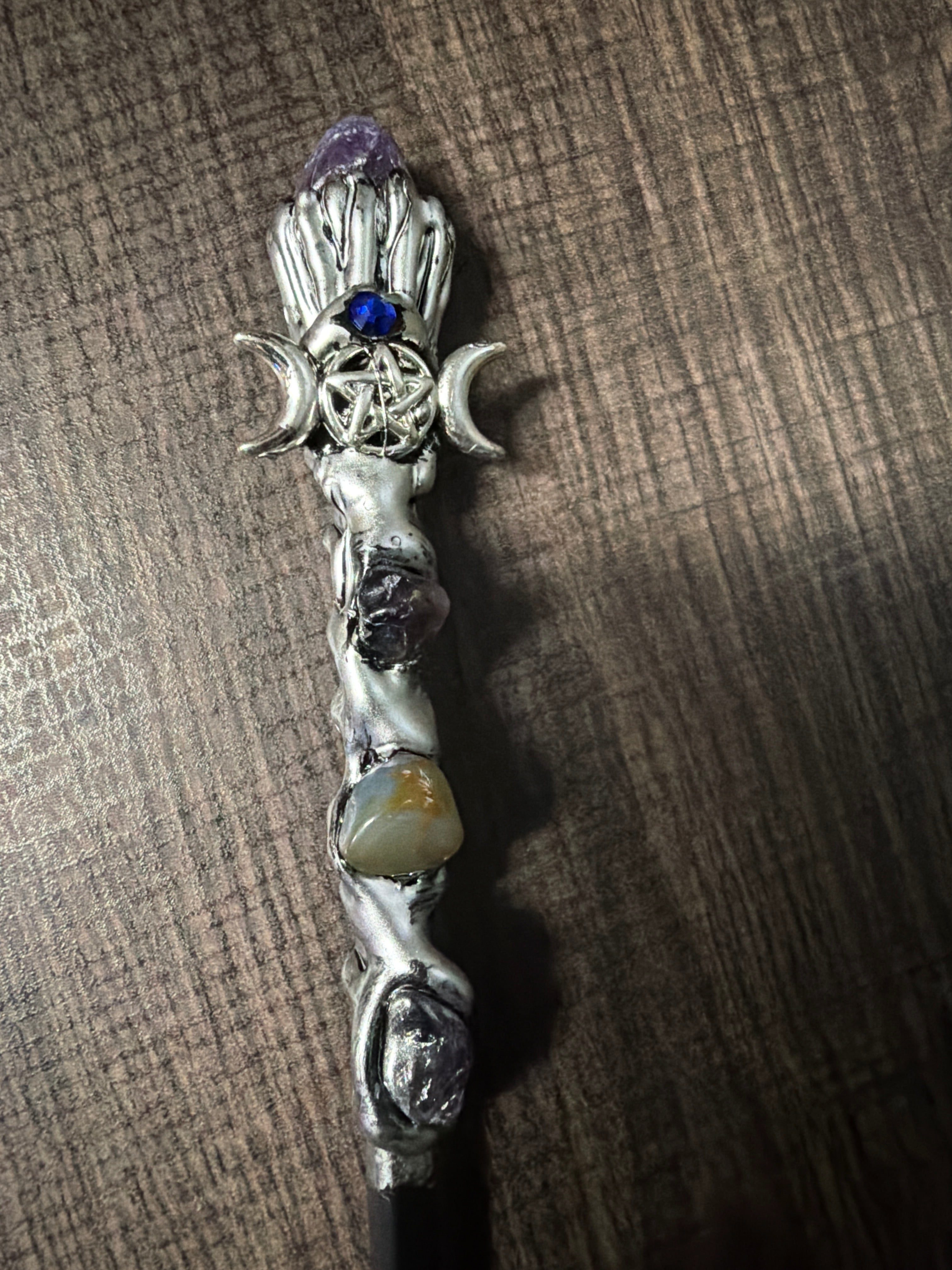 Magick Wand - Silver Triple Moon w/ Amethyst