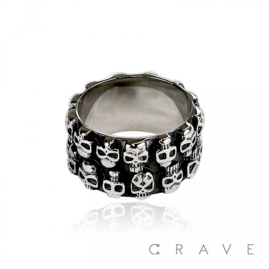 SS SKULL BIKER BAND RING