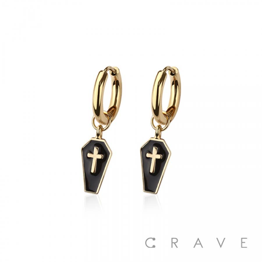PAIR OF 316L STAINLESS STEEL HUGGIE/HOOP ENAMEL LAYER COFFIN