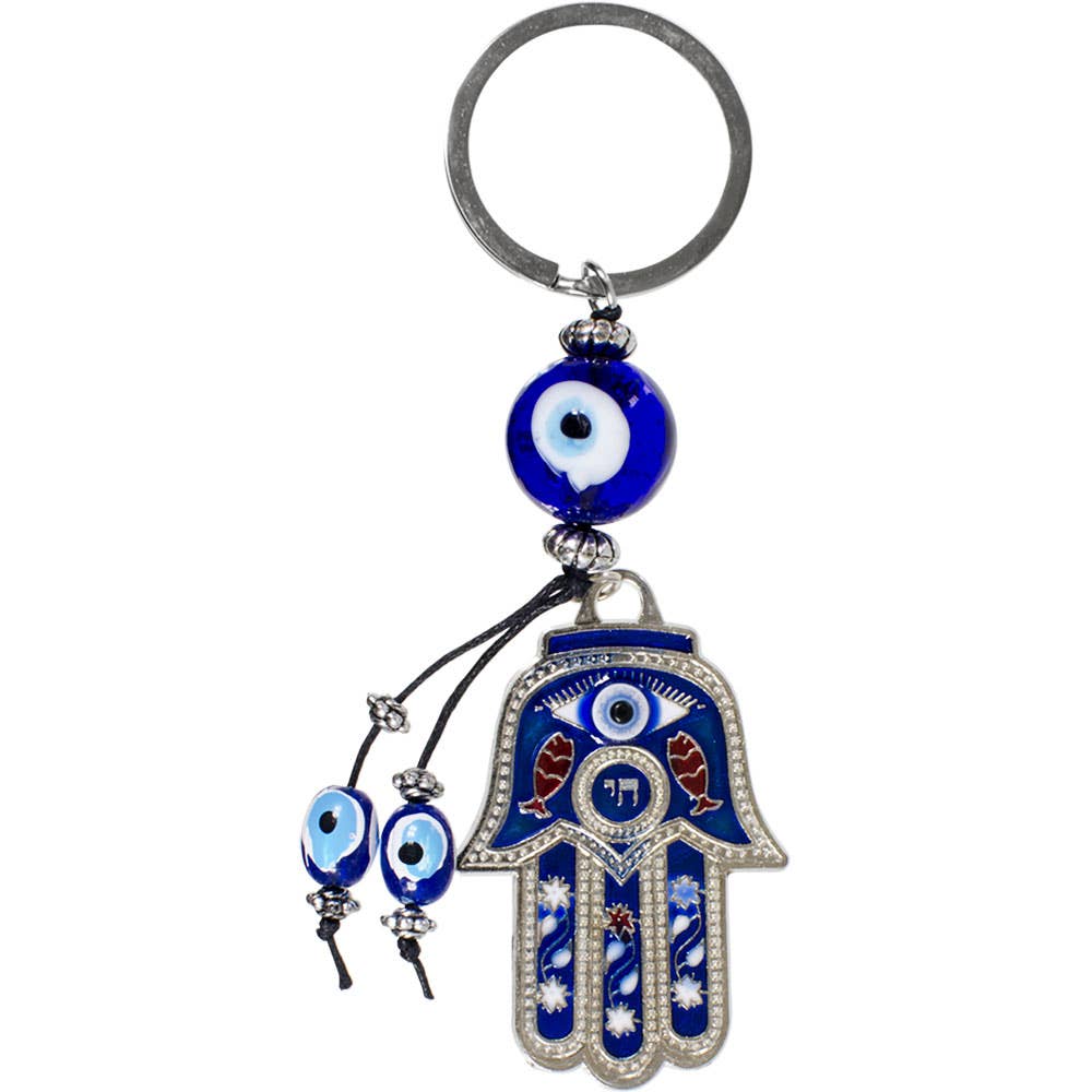 Evil Eye Talisman Key Ring Blue Inlay Fatima Hand