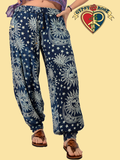 Celestial Star Moon Print Rayon Button Cuff Harem Pants