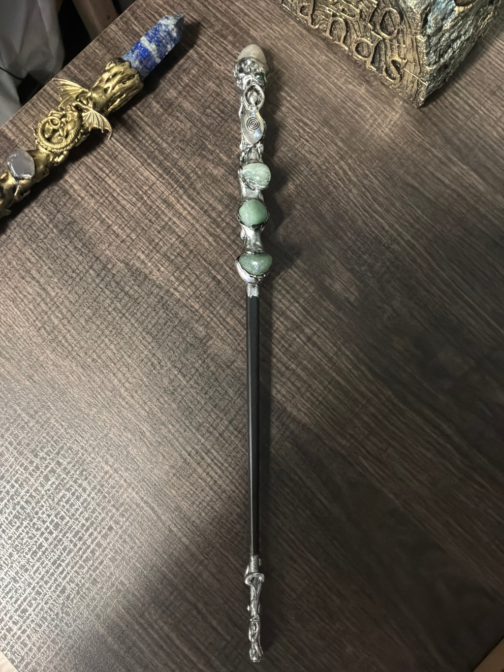 Magick Wand - Silver Spiral Goddess w/ Green Aventurine