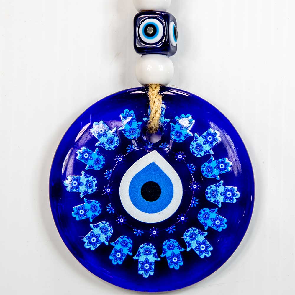 Glass Evil Eye Wall Hanging Talisman Circle of Fatima Hands