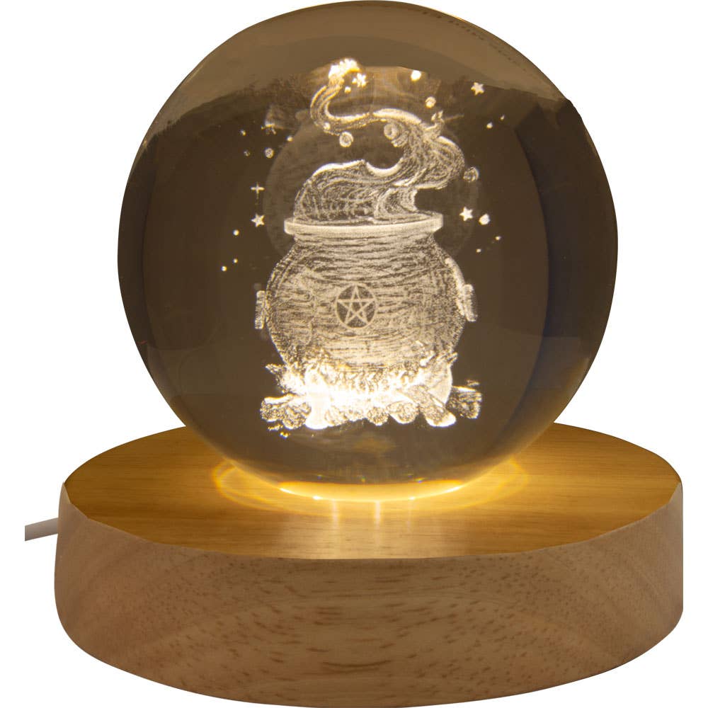 Glass Crystal Ball - 3D Laser Engraved w/Wood LED Light