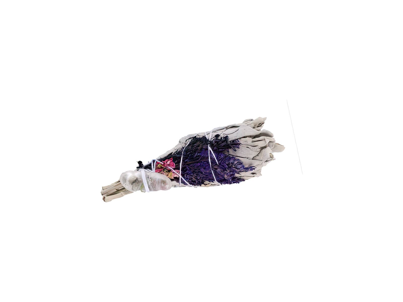 White Sage Torch With Lavender Wildflowers Clear Quartz