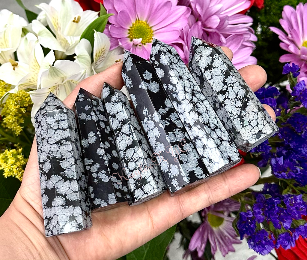 Natural Snowflake Obsidian Obelisk Tower