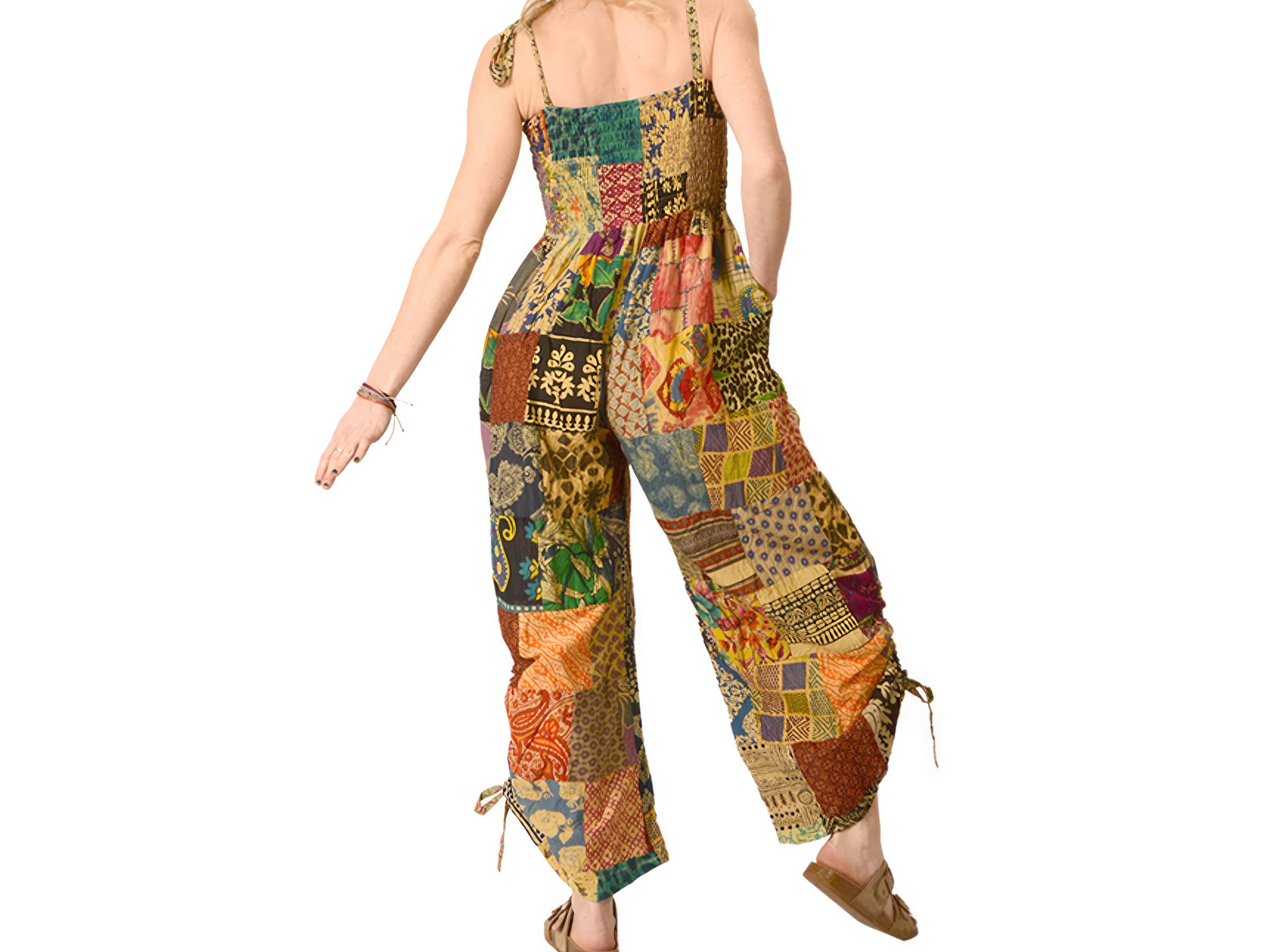 Patchwork Cotton Print Cinche Leg Jumper
