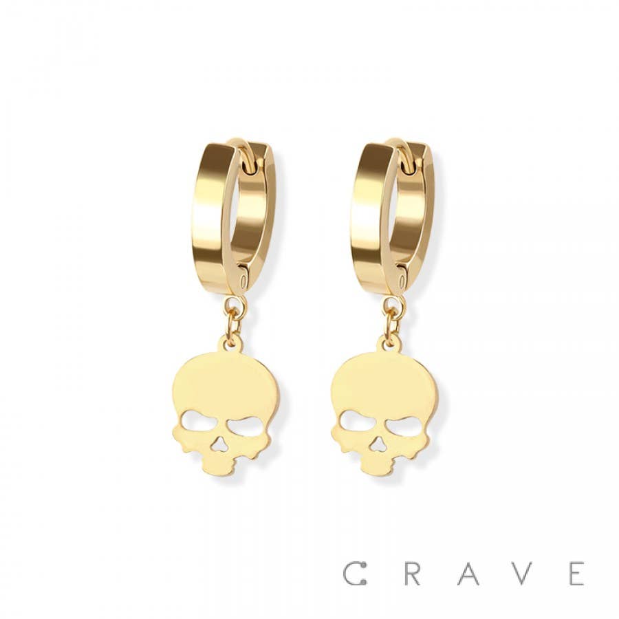 PAIR OF 316L STAINLESS STEEL HUGGIE/HOOP EARRINGS WITH SKULL