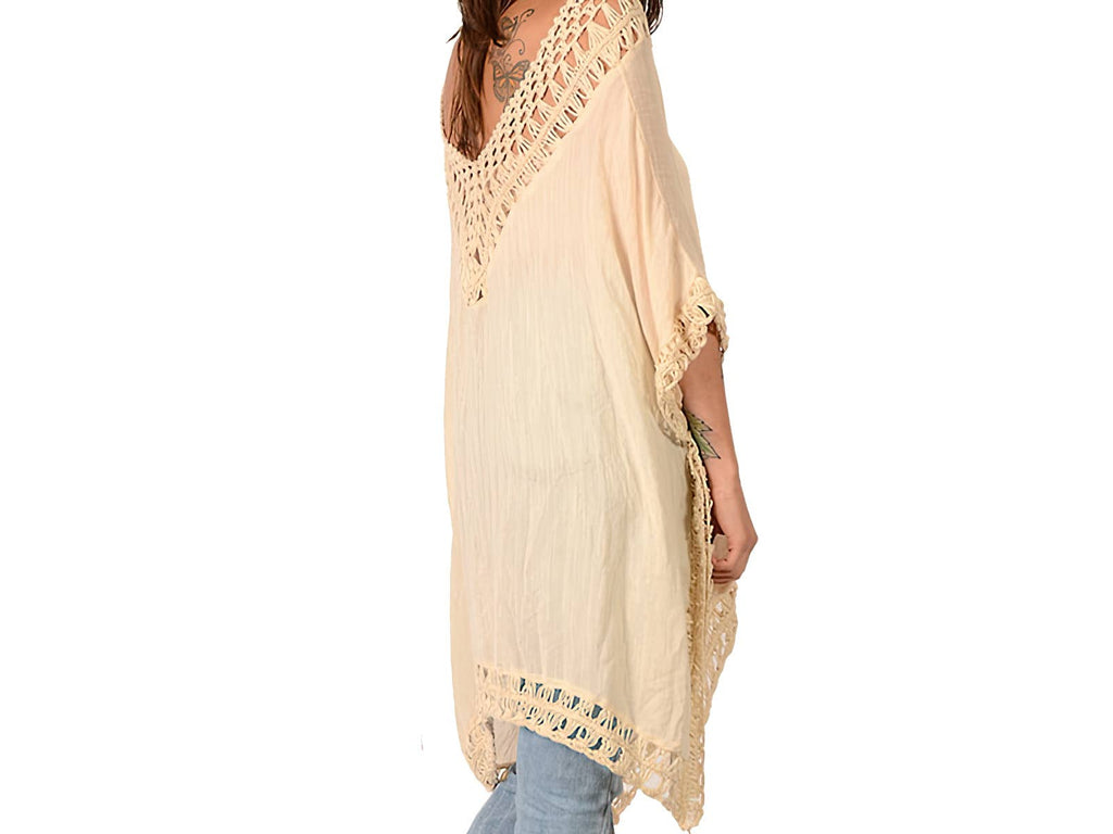 COTTON POLY BLEND CROCHET PONCHO