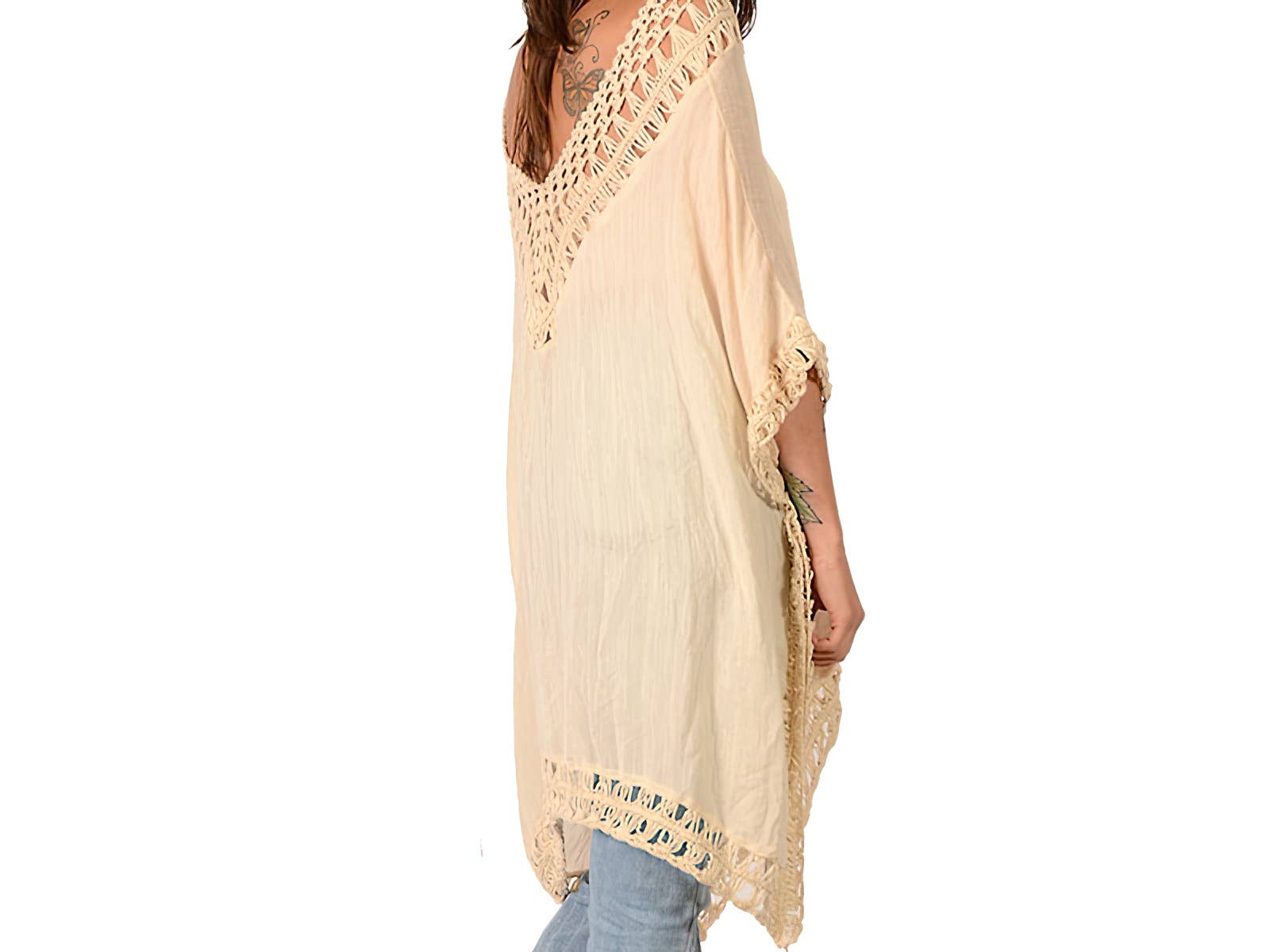 COTTON POLY BLEND CROCHET PONCHO