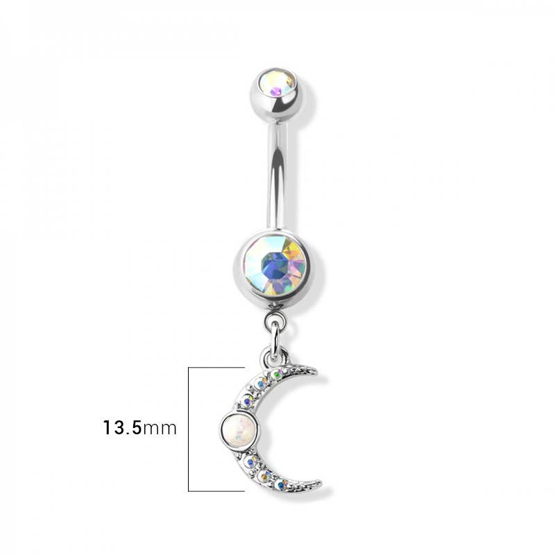 OPAL MOON DANGLE 316L SURGICAL STEEL NAVEL RING