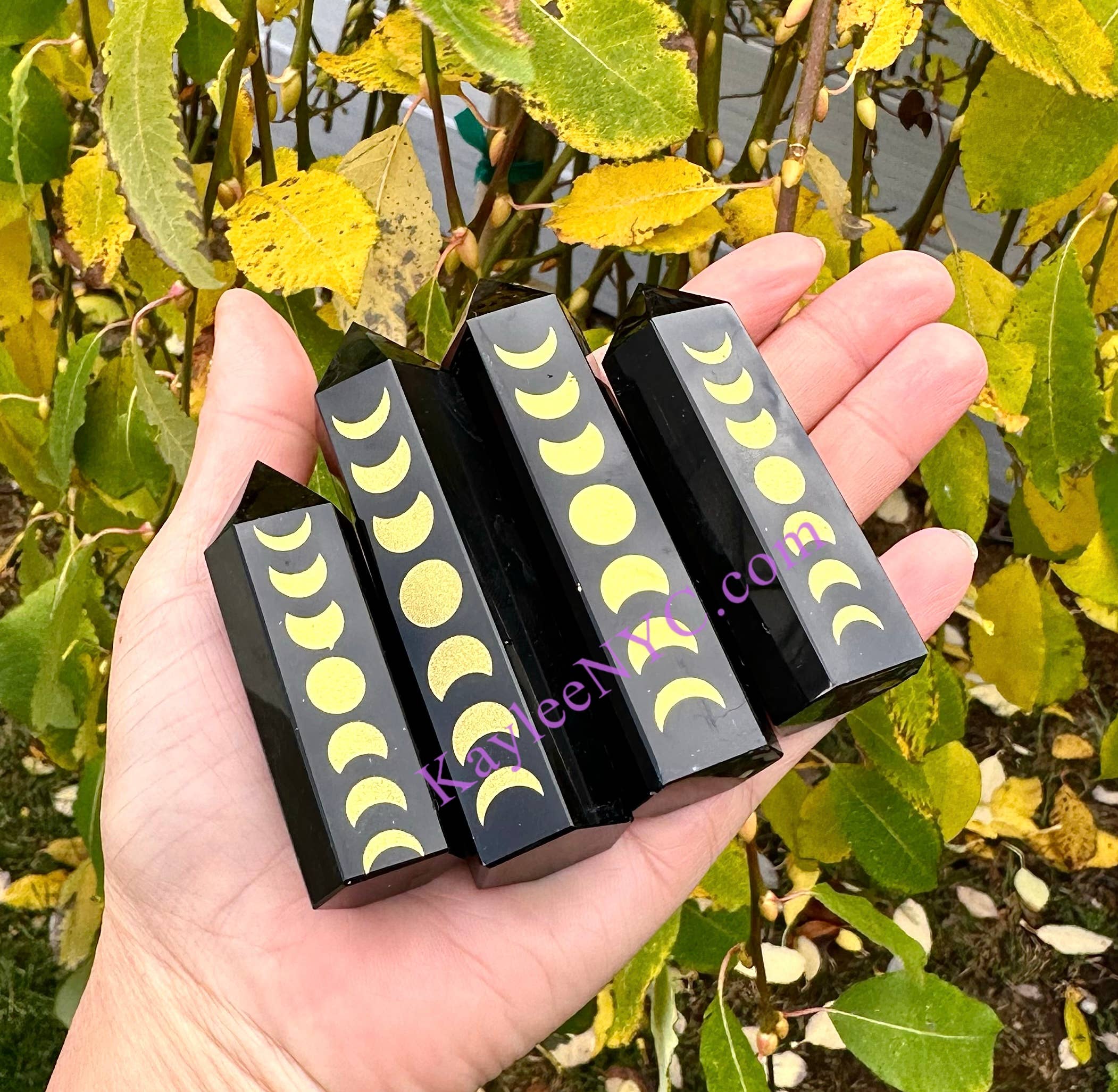 Natural Black Obsidian Etched Moons Tower
