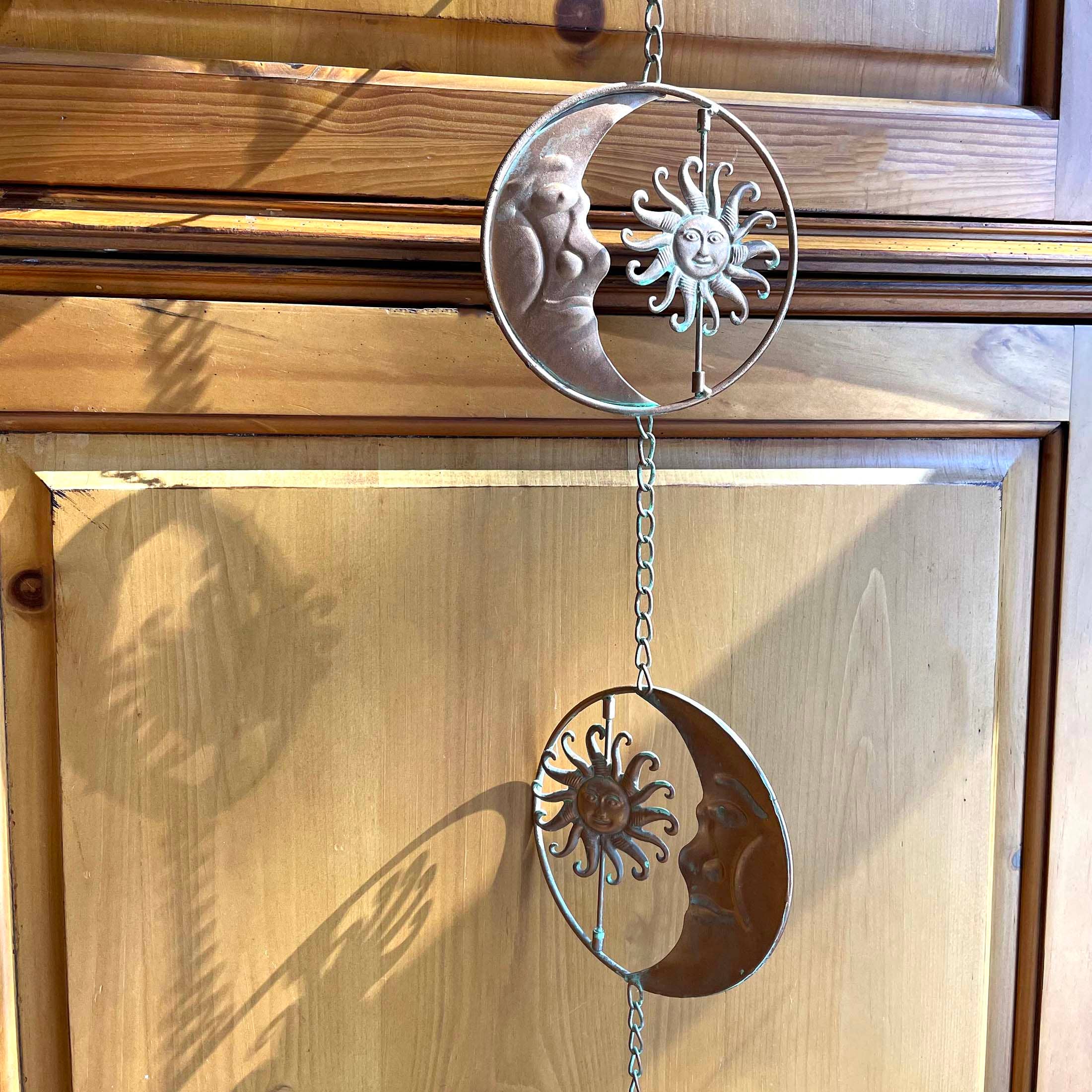80-Inch Metal Rain Chain with Celestial Crescent Moon & Sun