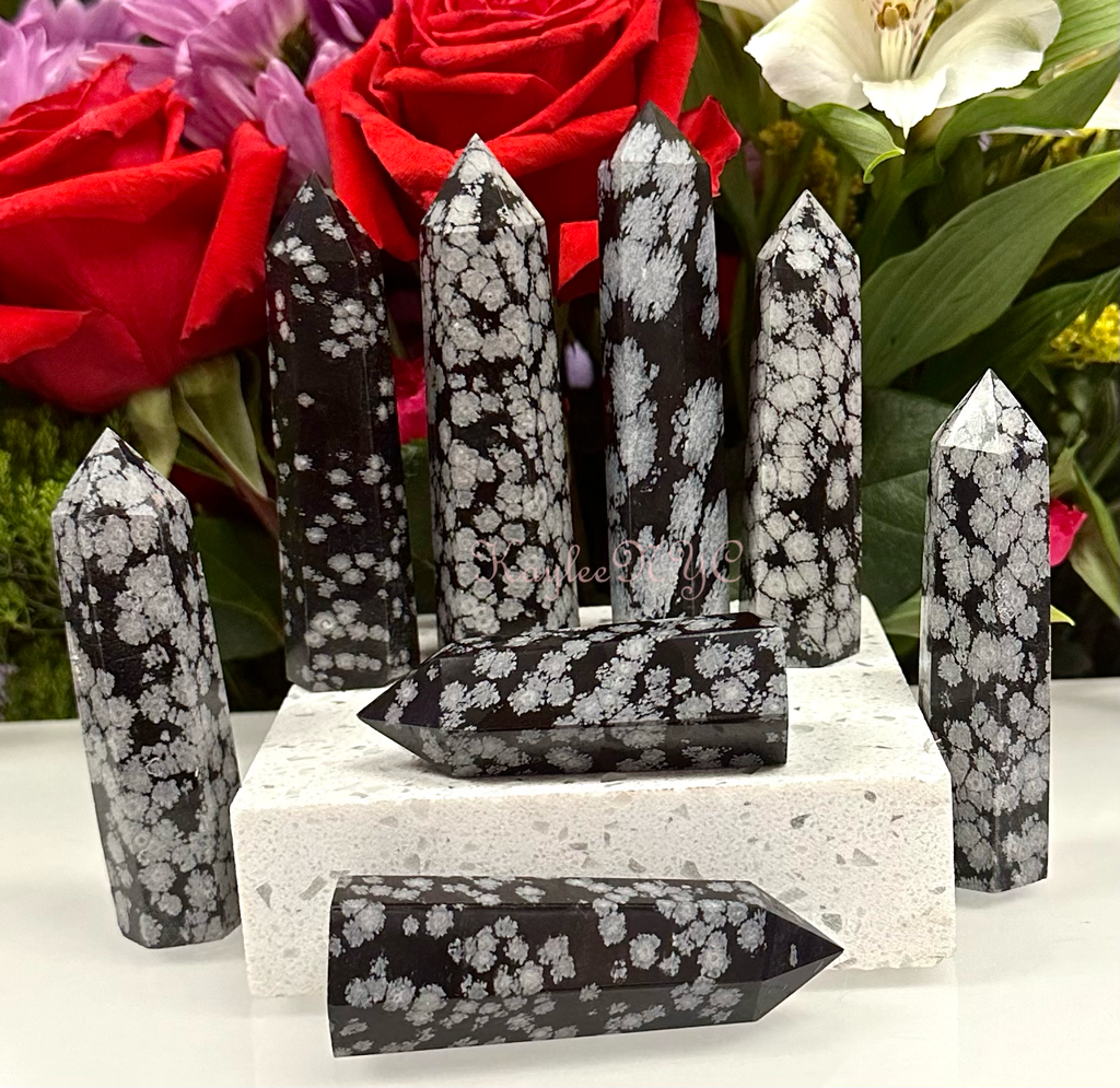 Natural Snowflake Obsidian Obelisk Tower