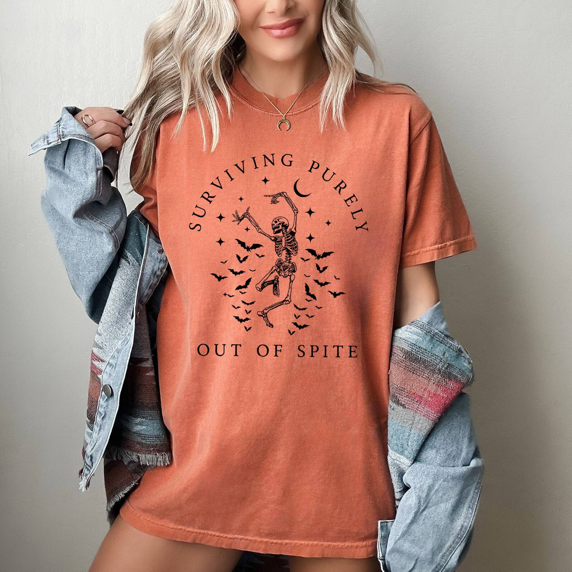 Surviving Purely Out of Spite, Skeleton Bats Halloween Shirt