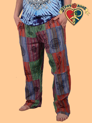 Everyday People Men's Patchwork Cotton Pants w/ Block Print